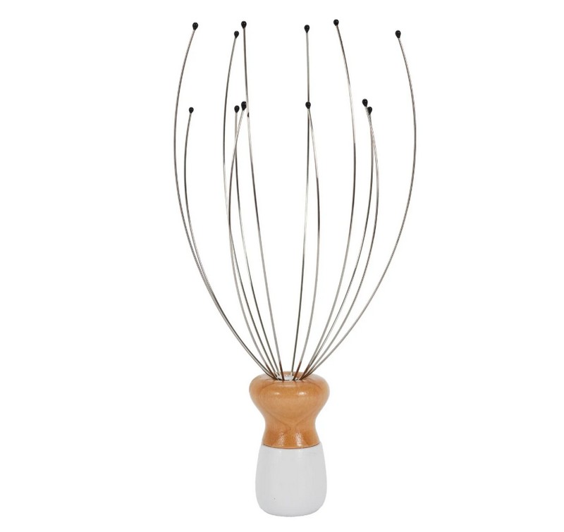 Set 3 accessori per massaggi in legno contenente massaggiatore per cuoio capelluto, spazzola massaggiatrice multiuso e tripode